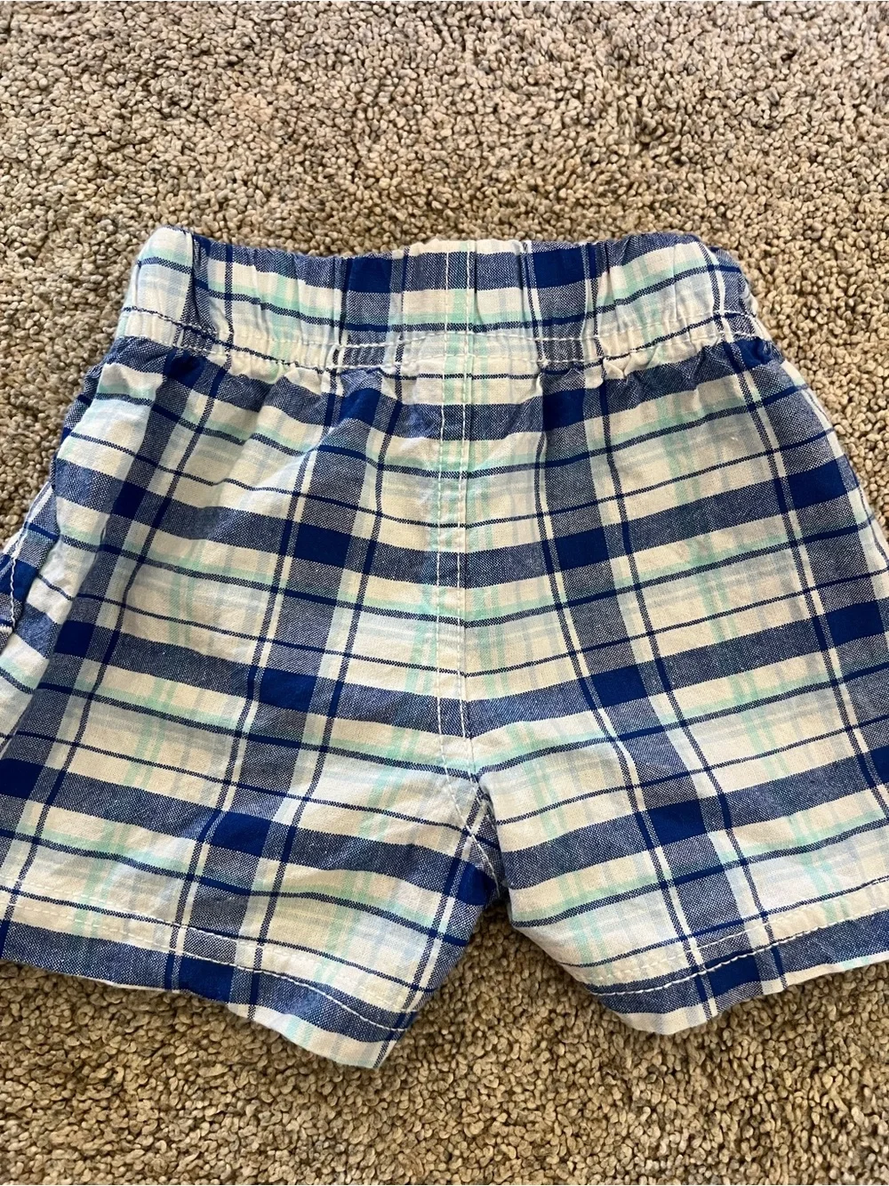 Carters Blue Plaid Baby Shorts with Drawstring and Pockets 3-6M